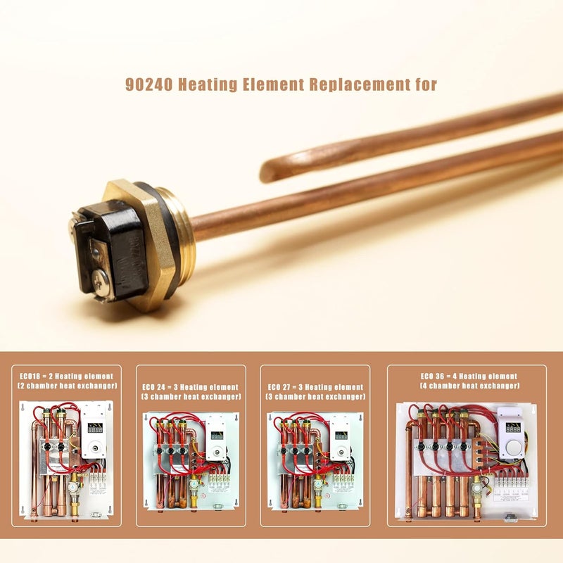 Lisnhlin ترقية عنصر التسخين HE 90240، عبوة 3، متوافقة مع سخانات المياه بدون خزان Ecosmart ECO 18/24/27/36، Rheem، Richmond، Eemax. 240 فولت، 9 كيلو واط/18 كيلو واط/27 كيلو واط/36 كيلو واط، عنصر سخان المياه RC04709024S - Image 3